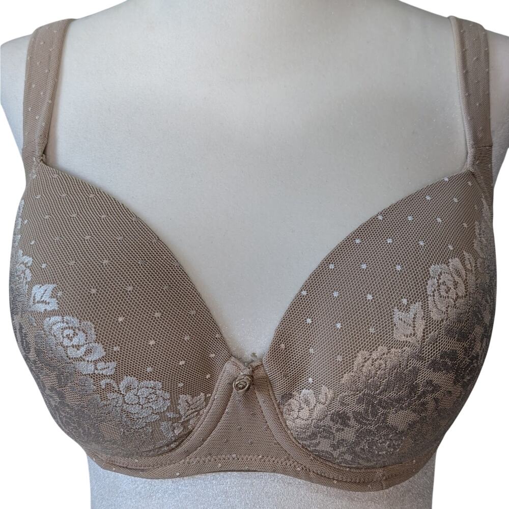 Soma Stunning Support Full Coverage Floral Lace Underwire Taupe Bra Size 32DD